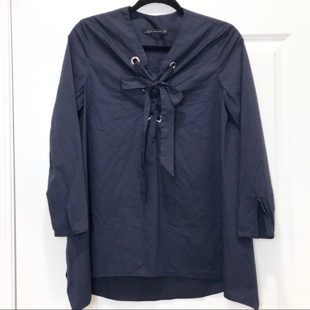 ZARA Woman Navy Blue Cotton Top